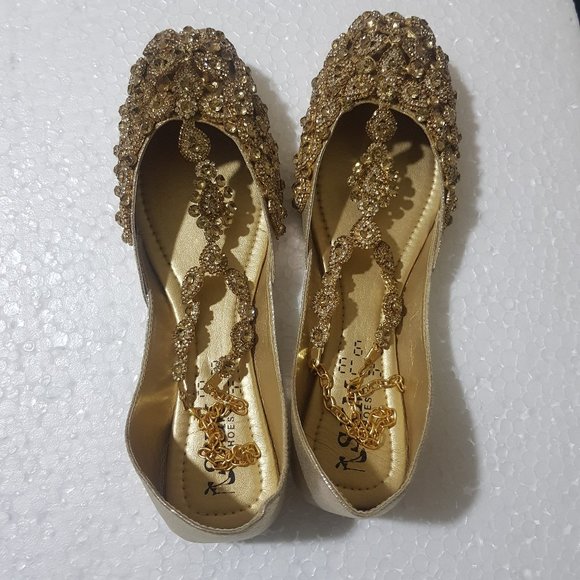 SKM SHOES Shoes - BRIDAL JUTTI STONE STUDDED GOLDEN COLOR